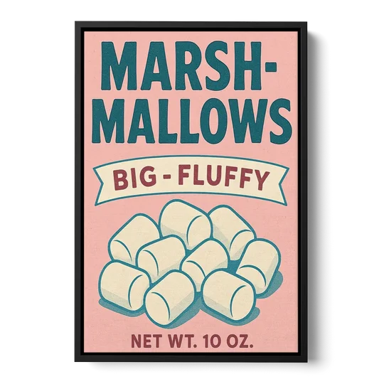 Vintage Big Fluffy Marshmallow - Black Framed Canvas Wall Art - Front