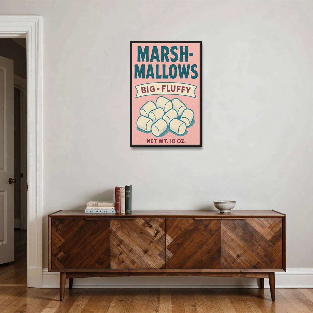 Vintage Big Fluffy Marshmallow - Black Framed Canvas Wall Art - Coffee Table - 24x36