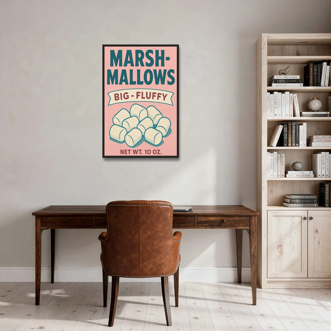 Vintage Big Fluffy Marshmallow - Black Framed Canvas Wall Art - Office - 24x36