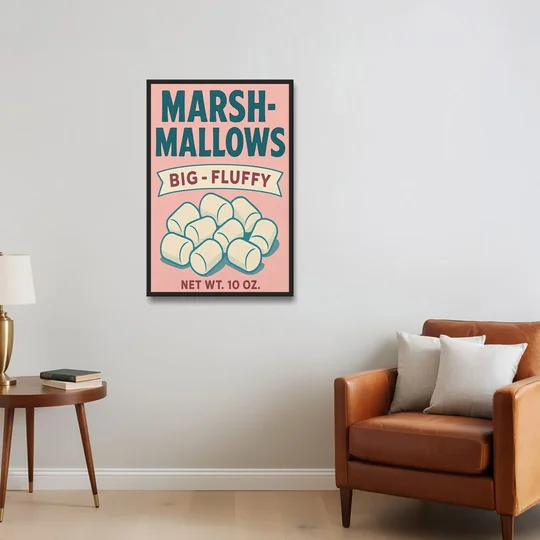 Vintage Big Fluffy Marshmallow - Black Framed Canvas Wall Art - Sofa - 24x36
