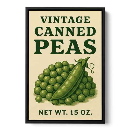 Vintage Canned Peas - Black Framed Canvas Wall Art - Front