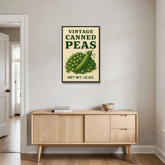 Vintage Canned Peas - Black Framed Canvas Wall Art - Coffee Table - 24x36