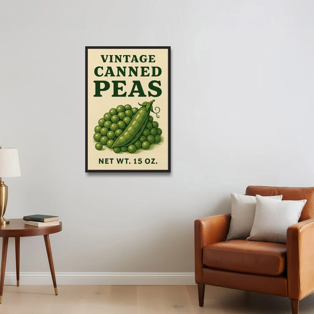 Vintage Canned Peas - Black Framed Canvas Wall Art - Sofa - 24x36
