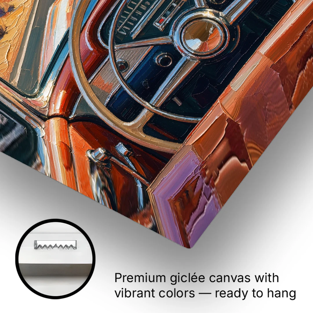 Vintage Car Painting of the Desert Highway - Canvas Wall Art - Gallery Wrap Corner