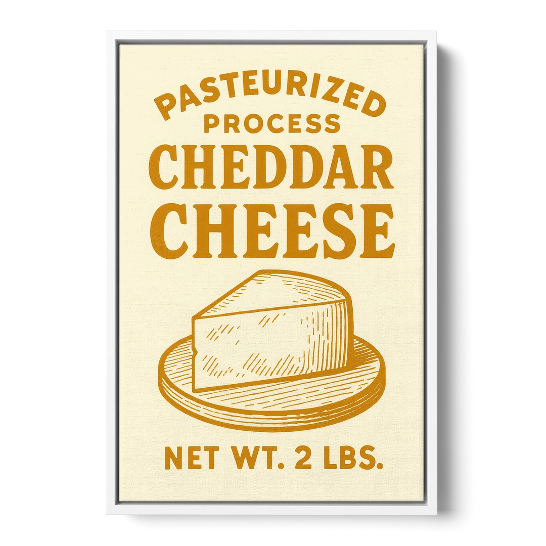 Vintage Cheddar Cheese - White Framed Canvas Wall Art - Front