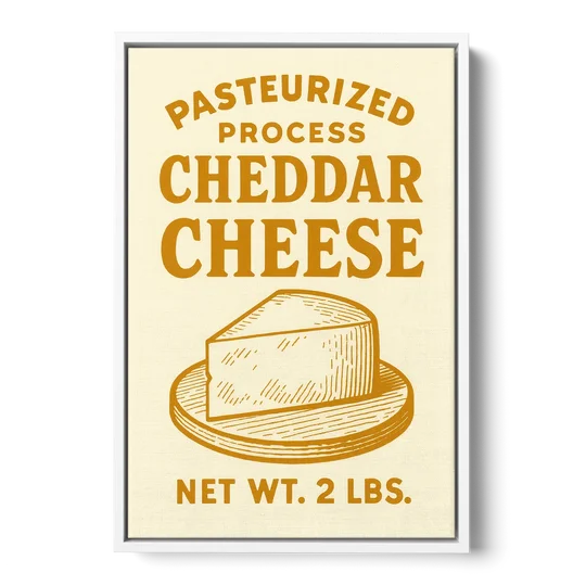 Vintage Cheddar Cheese - White Framed Canvas Wall Art - Front