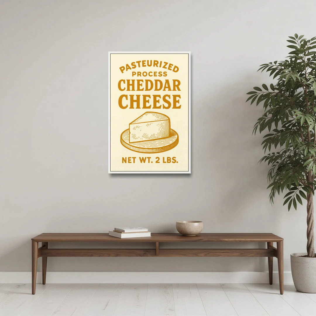 Vintage Cheddar Cheese - White Framed Canvas Wall Art - Coffee Table - 24x36