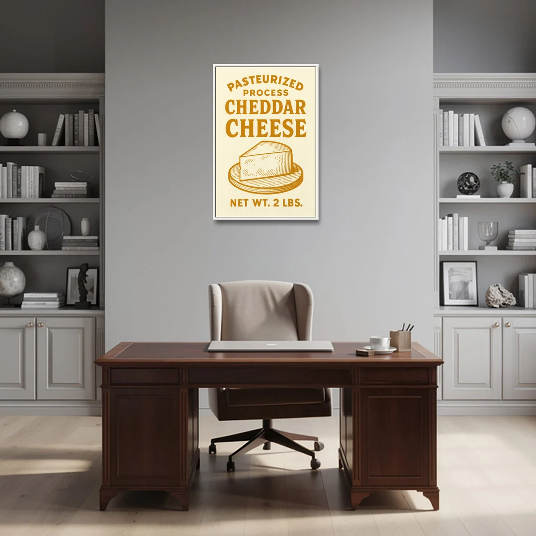 Vintage Cheddar Cheese - White Framed Canvas Wall Art - Office - 24x36
