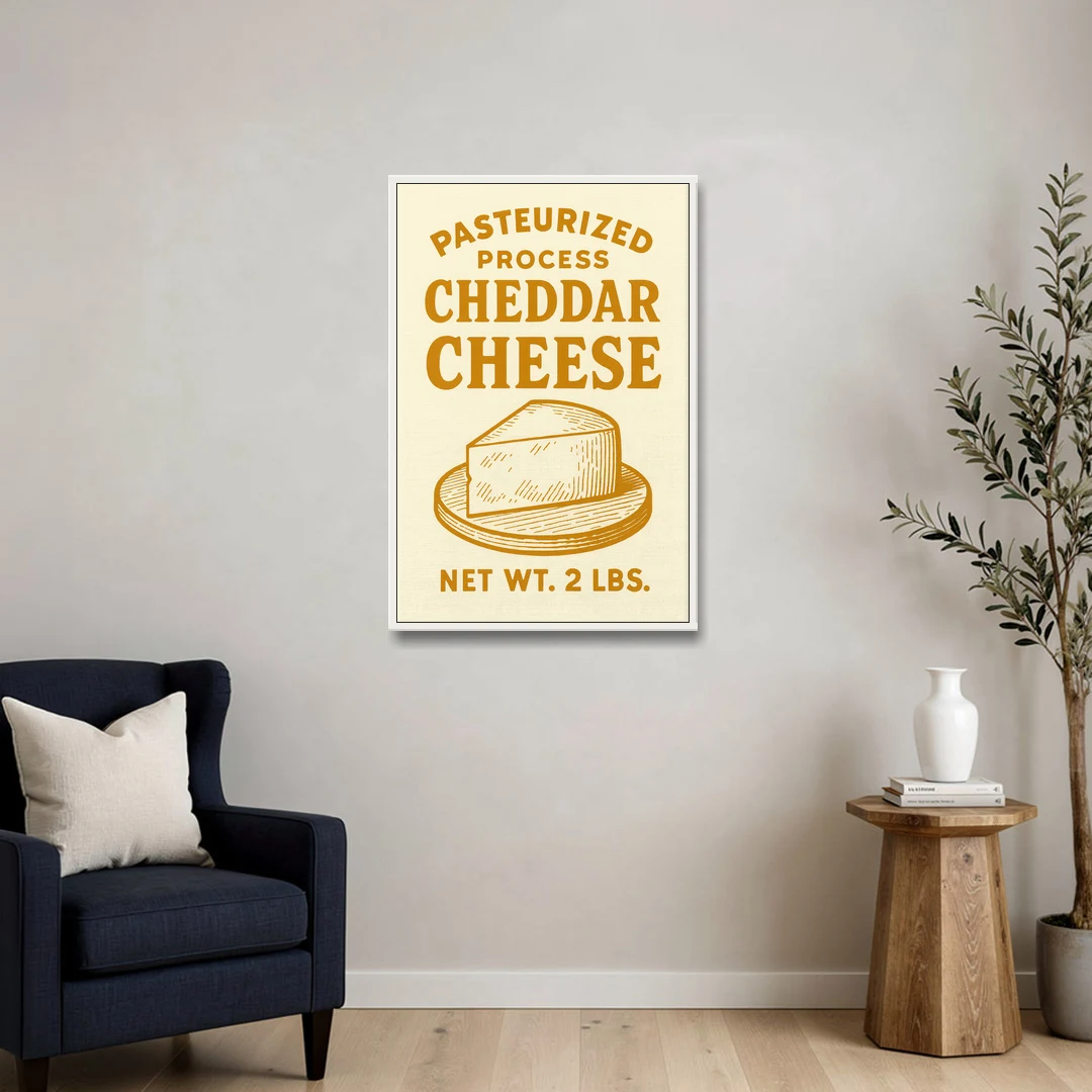 Vintage Cheddar Cheese - White Framed Canvas Wall Art - Sofa - 24x36