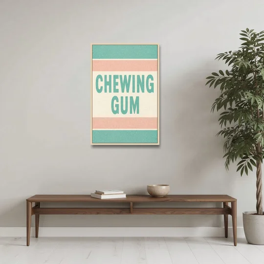 Vintage Chewing Gum - Oak Framed Canvas Wall Art - Coffee Table - 24x36