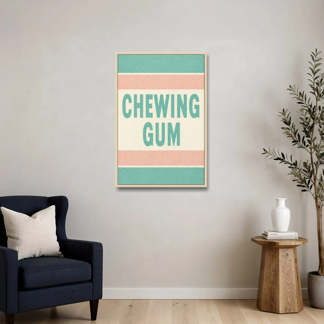 Vintage Chewing Gum - Oak Framed Canvas Wall Art - Sofa - 24x36
