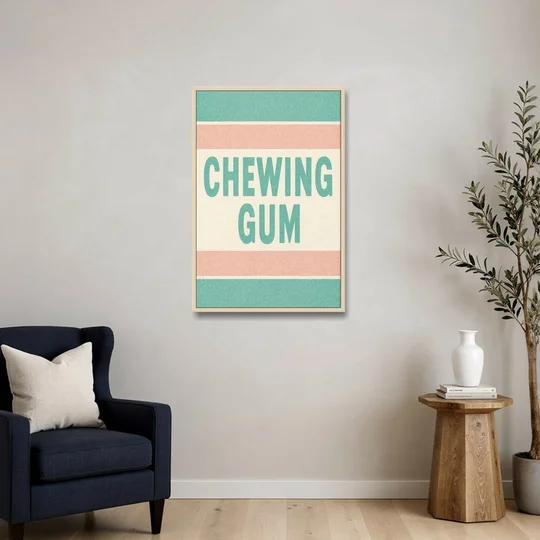 Vintage Chewing Gum - Oak Framed Canvas Wall Art - Sofa - 24x36
