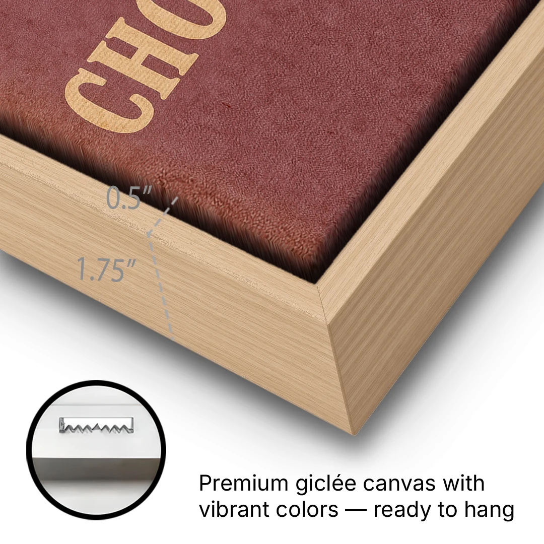 Vintage Chocolate Bar - Oak Framed Canvas Wall Art - Gallery Wrap Corner