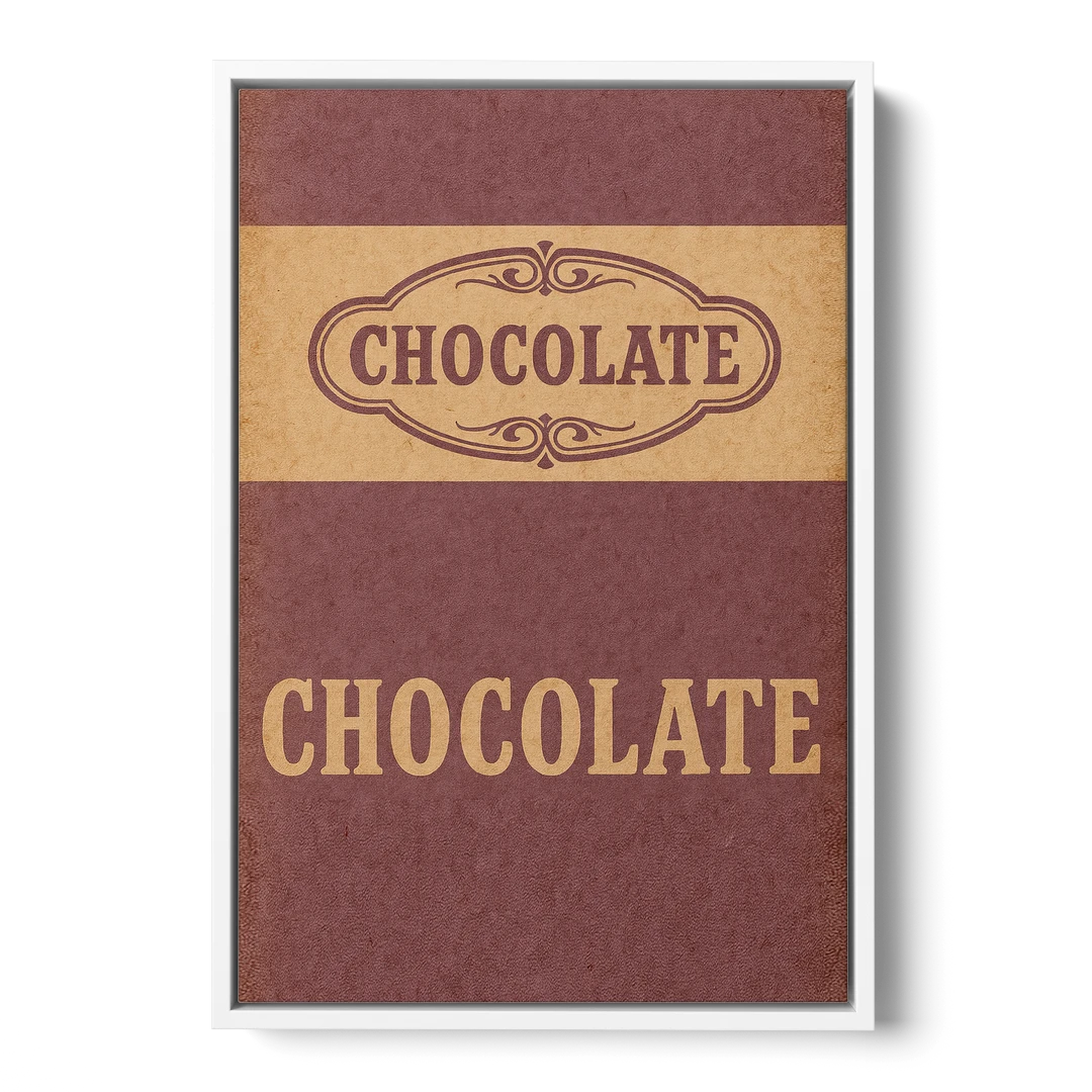Vintage Chocolate Bar - White Framed Canvas Wall Art - Front