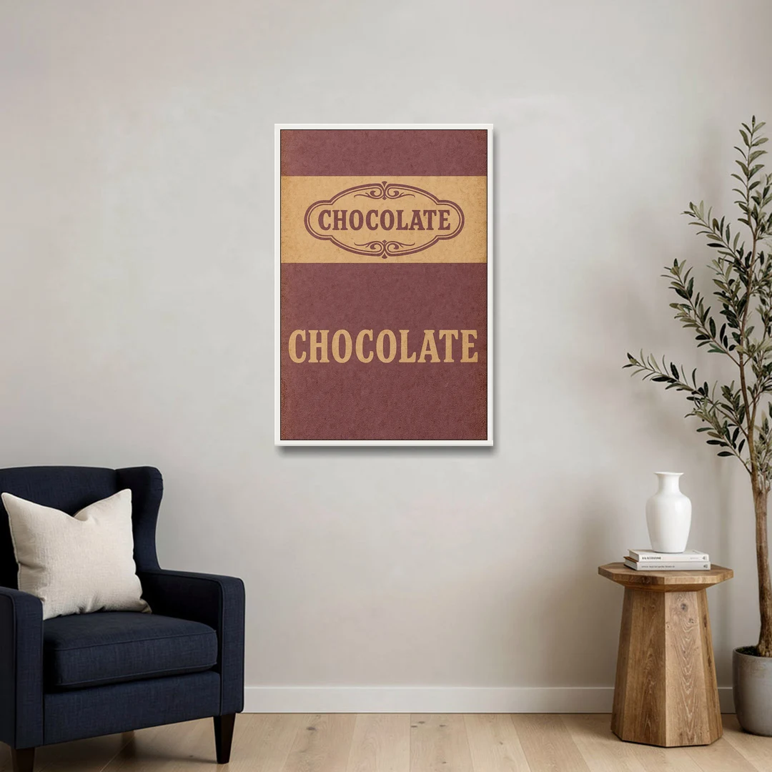 Vintage Chocolate Bar - White Framed Canvas Wall Art - Sofa - 24x36