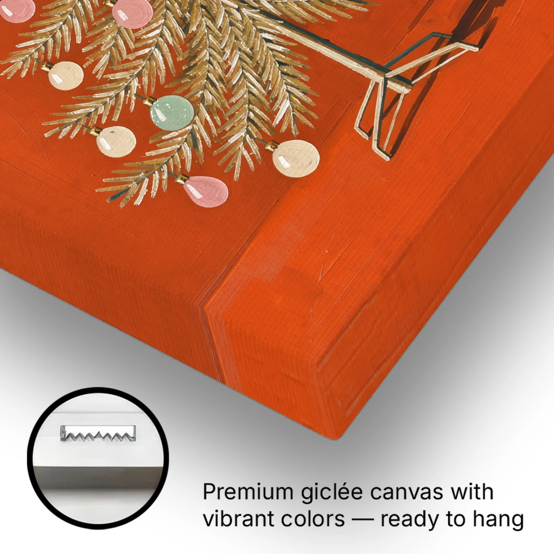 Vintage Christmas Tree Wall Art with Pastel Glass Ornaments - Canvas Wall Art - Gallery Wrap Corner