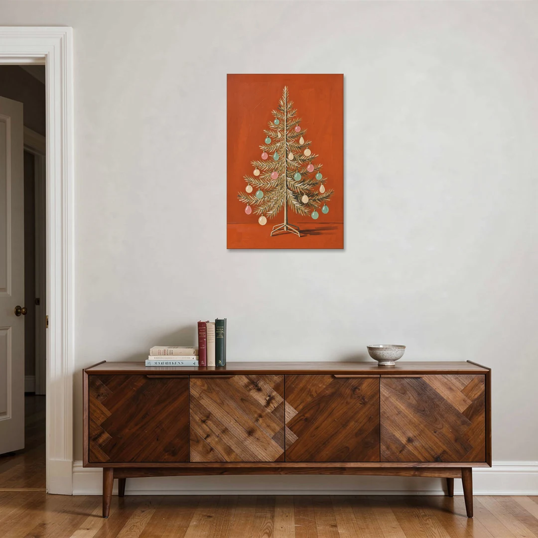 Vintage Christmas Tree Wall Art with Pastel Glass Ornaments - Canvas Wall Art - Coffee Table - 24x36