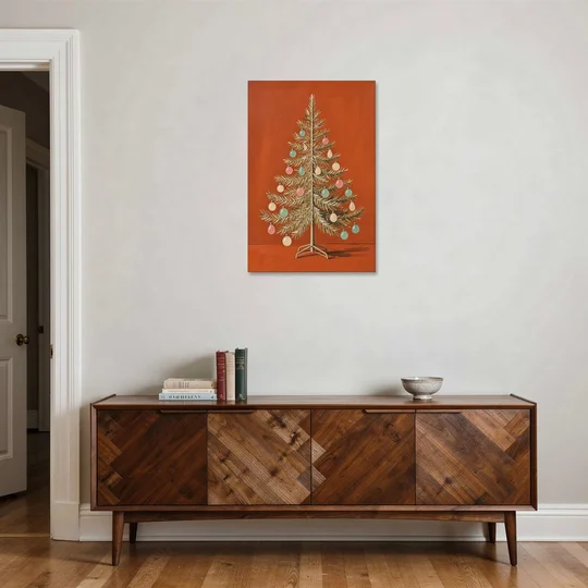Vintage Christmas Tree Wall Art with Pastel Glass Ornaments - Canvas Wall Art - Coffee Table - 24x36