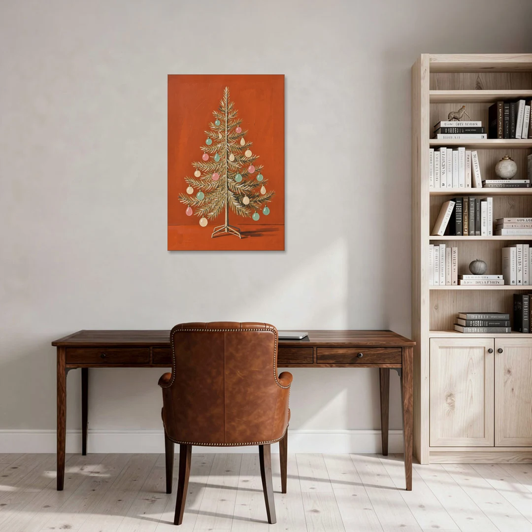 Vintage Christmas Tree Wall Art with Pastel Glass Ornaments - Canvas Wall Art - Office - 24x36