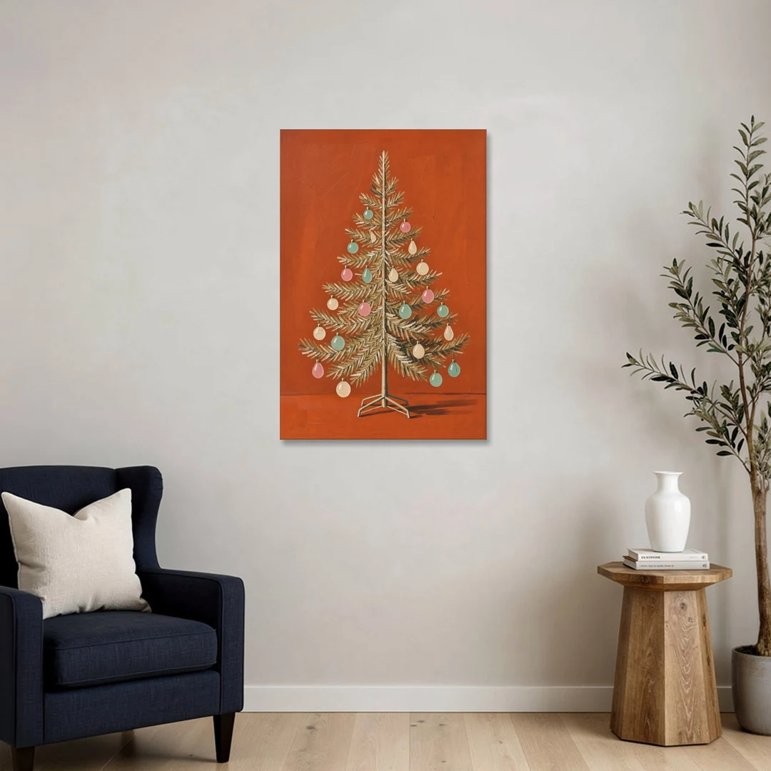 Vintage Christmas Tree Wall Art with Pastel Glass Ornaments - Canvas Wall Art - Sofa - 24x36
