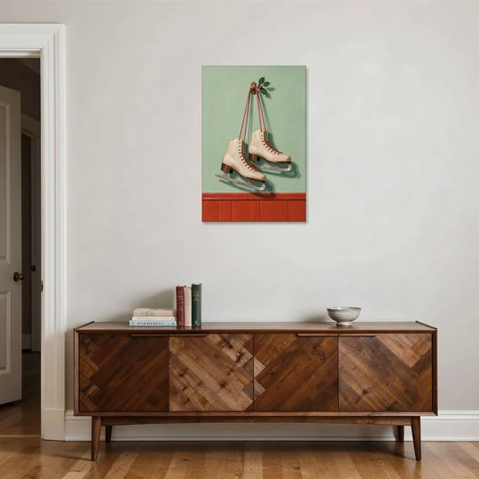Vintage Christmas Wall Art of Hanging Ice Skates - Canvas Wall Art - Coffee Table - 24x36