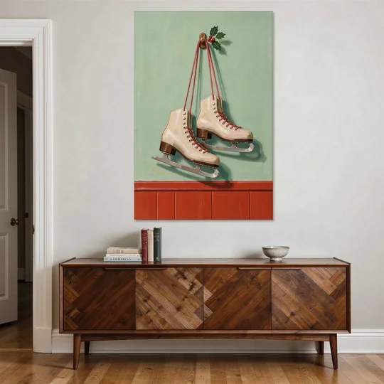 Vintage Christmas Wall Art of Hanging Ice Skates - Canvas Wall Art - Coffee Table - 40x60