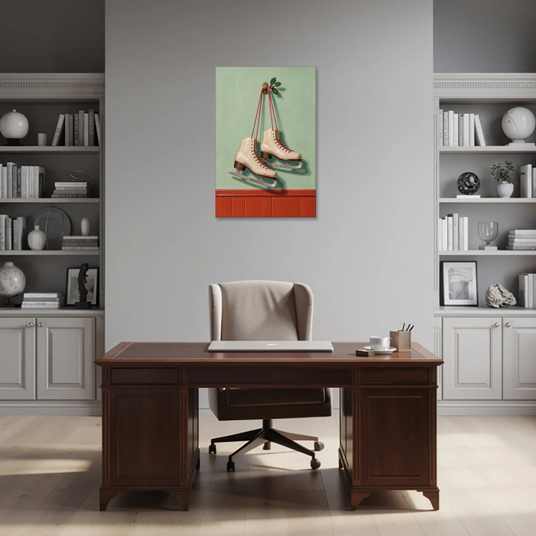 Vintage Christmas Wall Art of Hanging Ice Skates - Canvas Wall Art - Office - 24x36