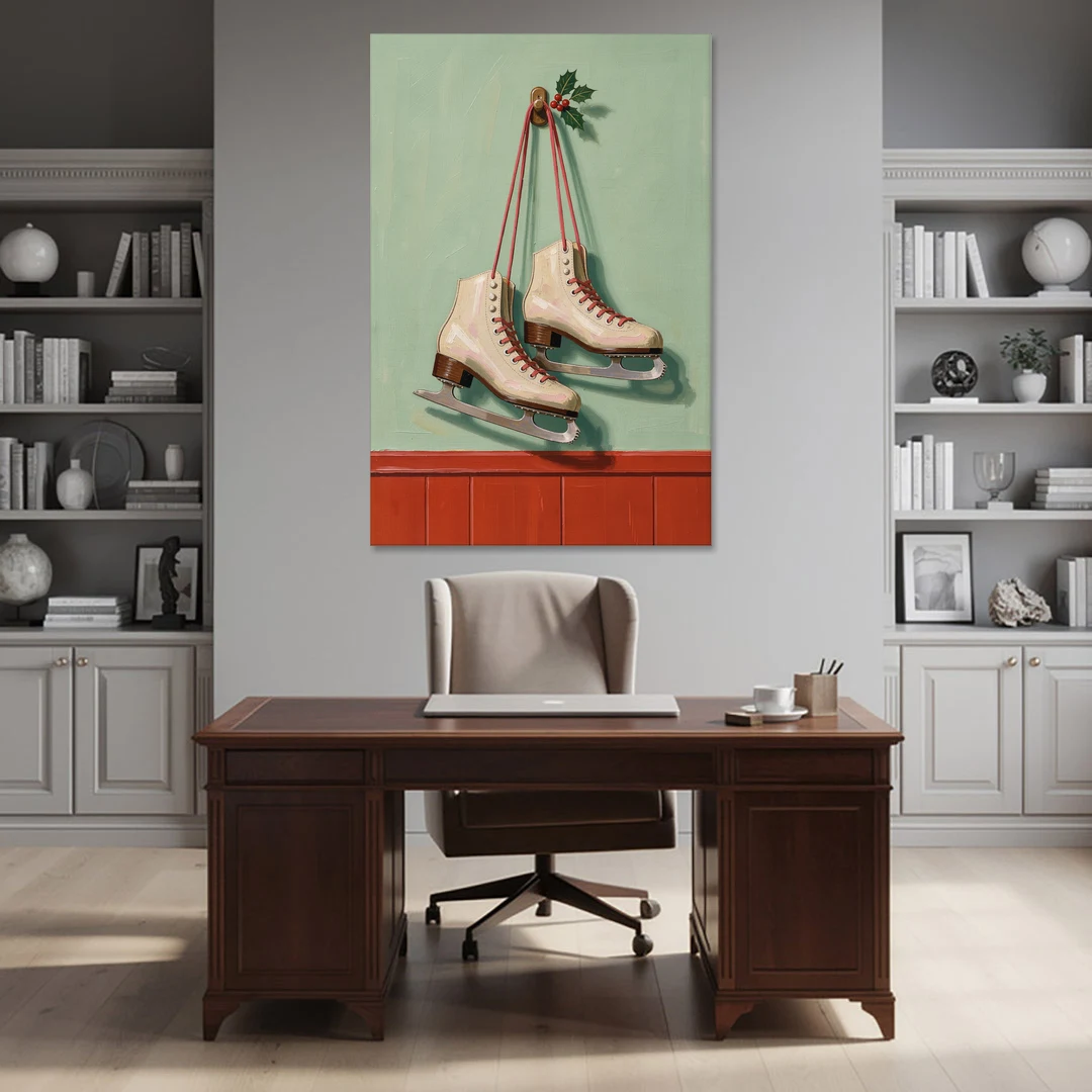 Vintage Christmas Wall Art of Hanging Ice Skates - Canvas Wall Art - Office - 40x60