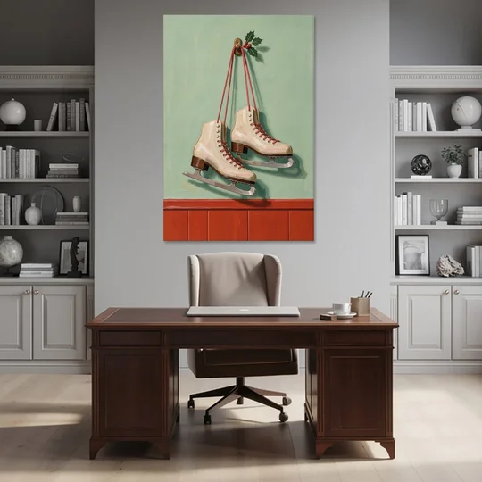 Vintage Christmas Wall Art of Hanging Ice Skates - Canvas Wall Art - Office - 40x60
