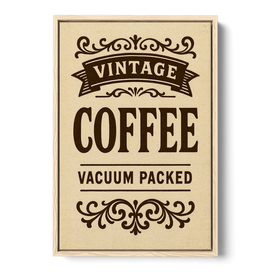 Vintage Coffee Vacuum Packed - Oak Framed Canvas Wall Art - Front