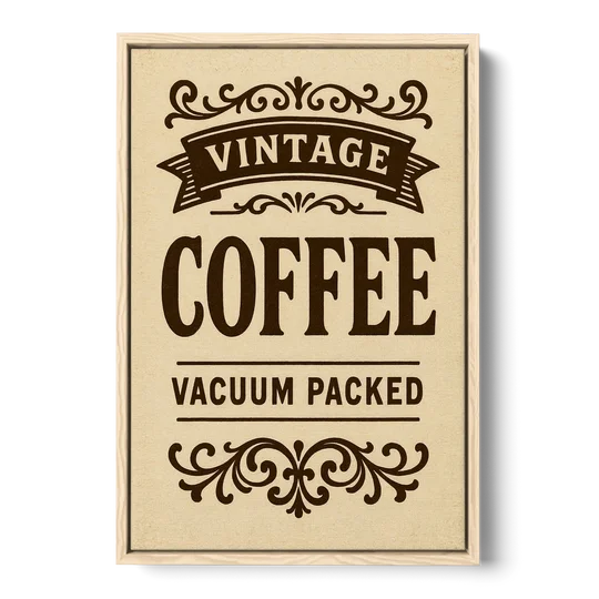 Vintage Coffee Vacuum Packed - Oak Framed Canvas Wall Art - Front