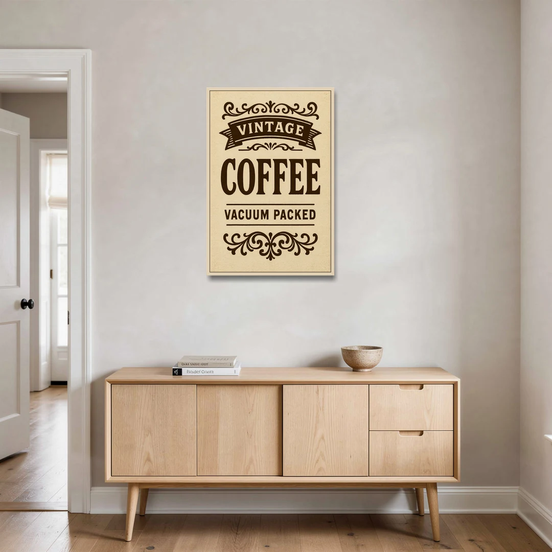 Vintage Coffee Vacuum Packed - Oak Framed Canvas Wall Art - Coffee Table - 24x36