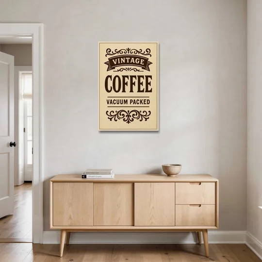Vintage Coffee Vacuum Packed - Oak Framed Canvas Wall Art - Coffee Table - 24x36
