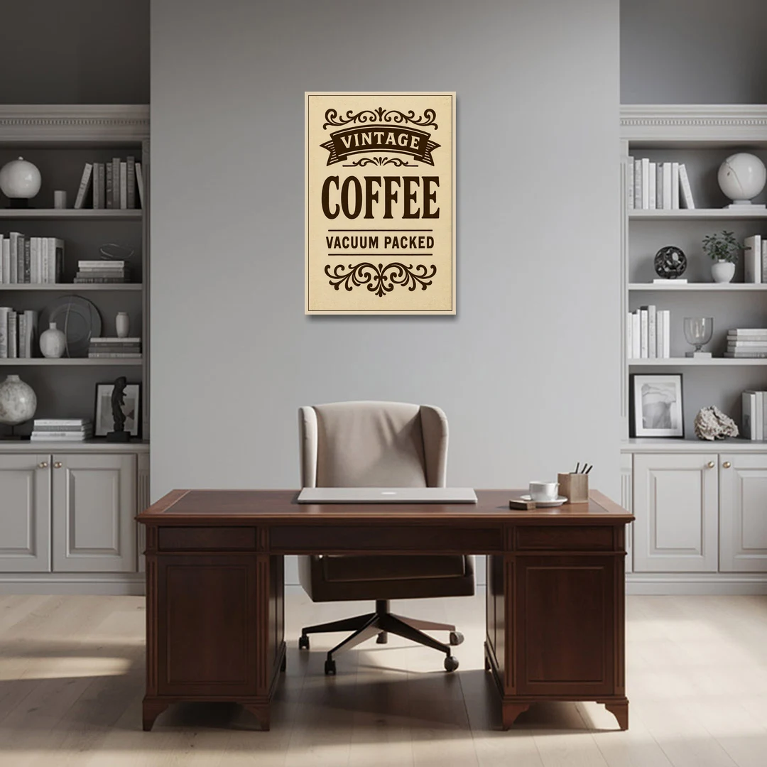 Vintage Coffee Vacuum Packed - Oak Framed Canvas Wall Art - Office - 24x36