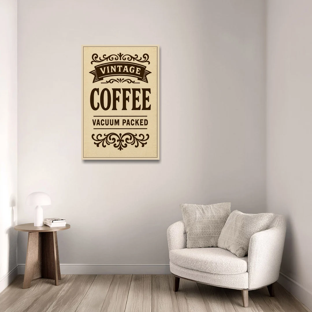 Vintage Coffee Vacuum Packed - Oak Framed Canvas Wall Art - Sofa - 24x36