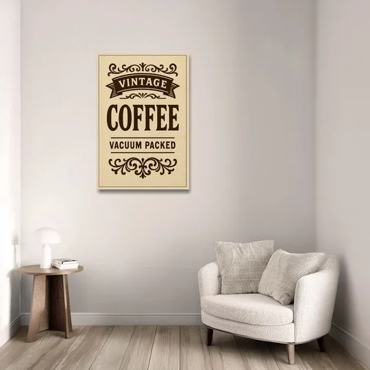 Vintage Coffee Vacuum Packed - Oak Framed Canvas Wall Art - Sofa - 24x36