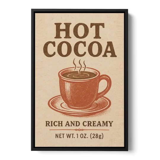 Vintage Creamy Hot Cocoa - Black Framed Canvas Wall Art - Front
