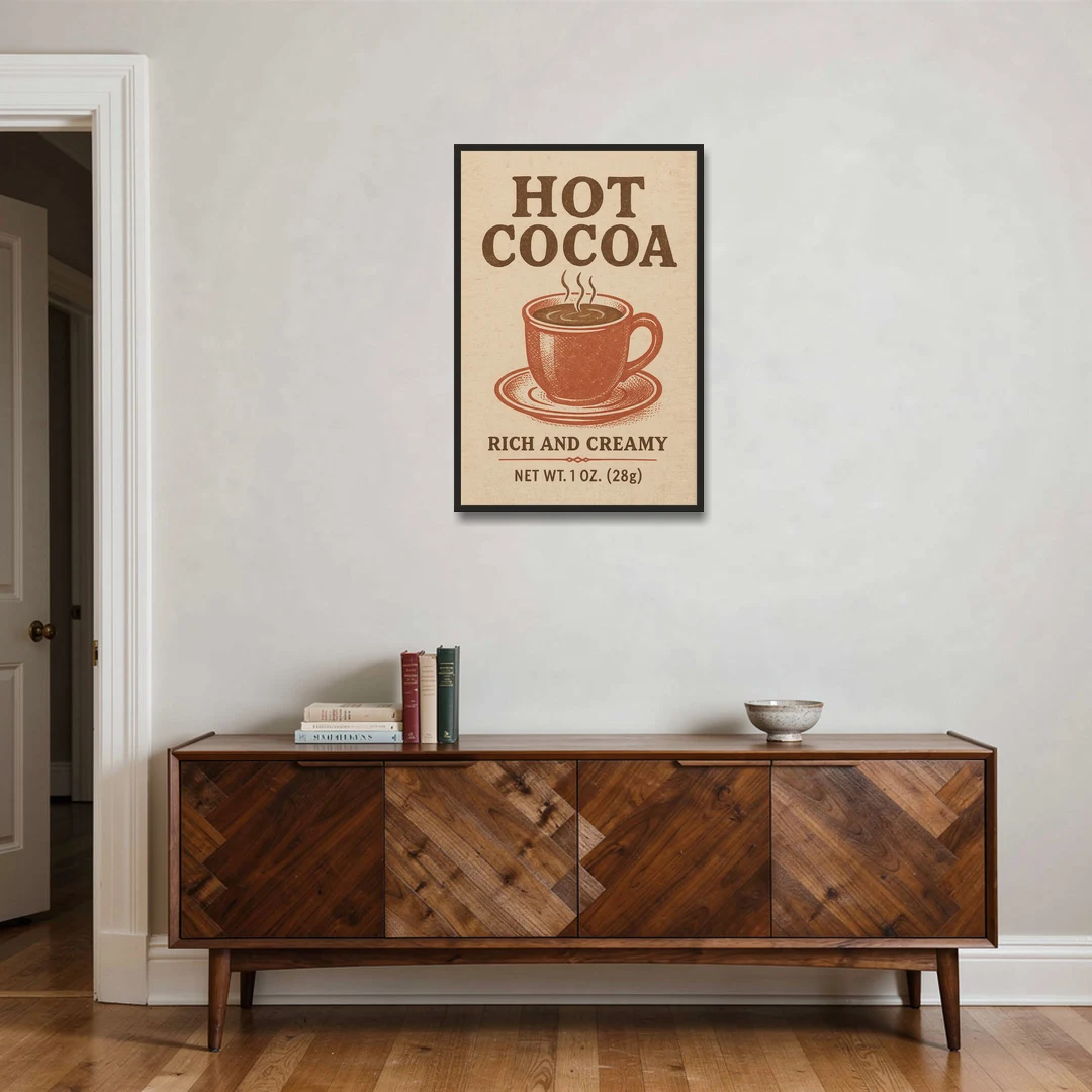 Vintage Creamy Hot Cocoa - Black Framed Canvas Wall Art - Coffee Table - 24x36