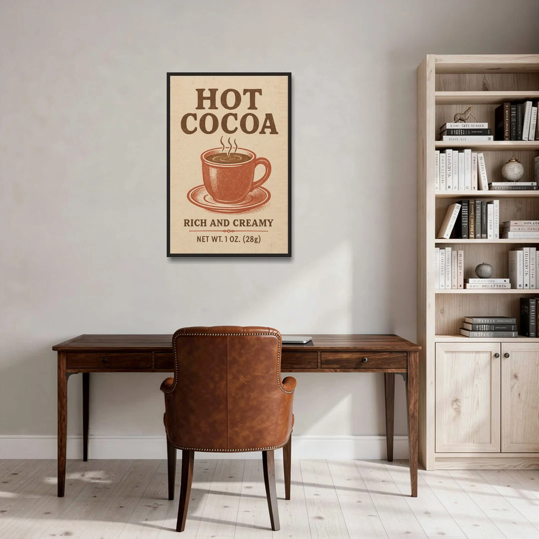 Vintage Creamy Hot Cocoa - Black Framed Canvas Wall Art - Office - 24x36