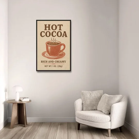Vintage Creamy Hot Cocoa - Black Framed Canvas Wall Art - Sofa - 24x36