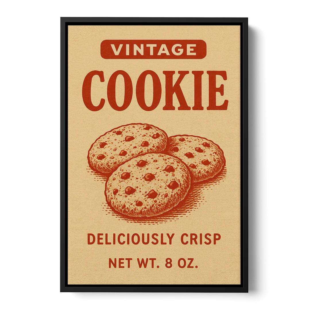 Vintage Deliciously Crisp Cookie - Black Framed Canvas Wall Art - Front