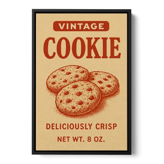 Vintage Deliciously Crisp Cookie - Black Framed Canvas Wall Art - Front