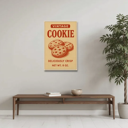 Vintage Deliciously Crisp Cookie - Oak Framed Canvas Wall Art - Coffee Table - 24x36