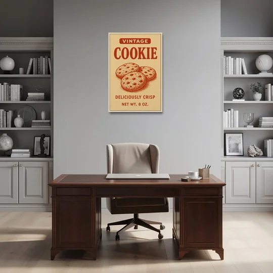 Vintage Deliciously Crisp Cookie - Oak Framed Canvas Wall Art - Office - 24x36