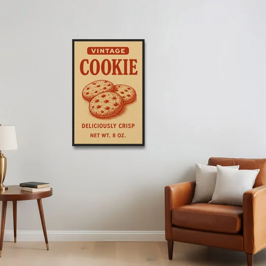 Vintage Deliciously Crisp Cookie - Black Framed Canvas Wall Art - Sofa - 24x36