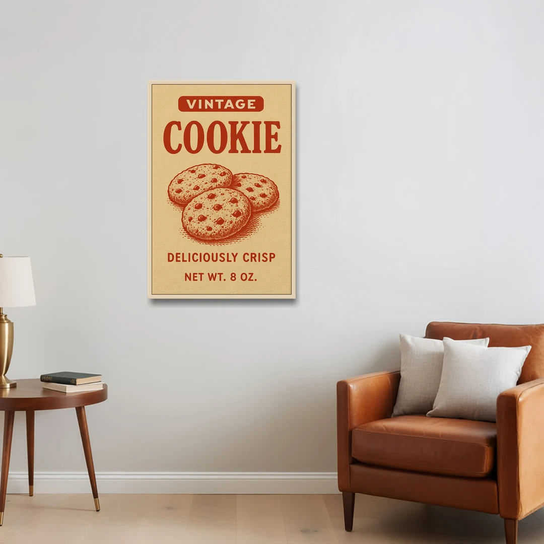 Vintage Deliciously Crisp Cookie - Oak Framed Canvas Wall Art - Sofa - 24x36