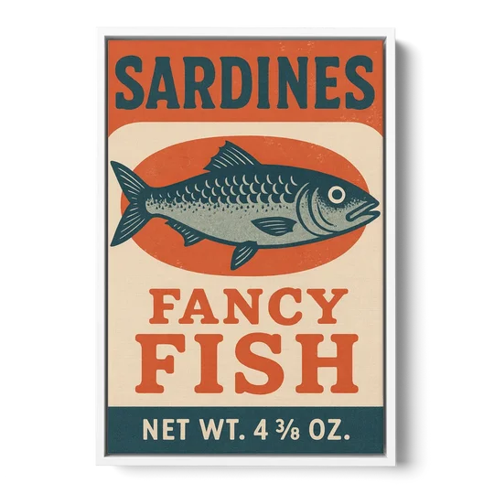 Vintage Fancy Fish Sardines - White Framed Canvas Wall Art - Front