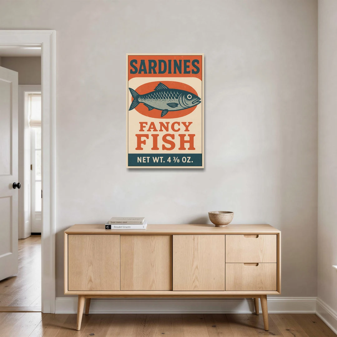 Vintage Fancy Fish Sardines - Oak Framed Canvas Wall Art - Coffee Table - 24x36