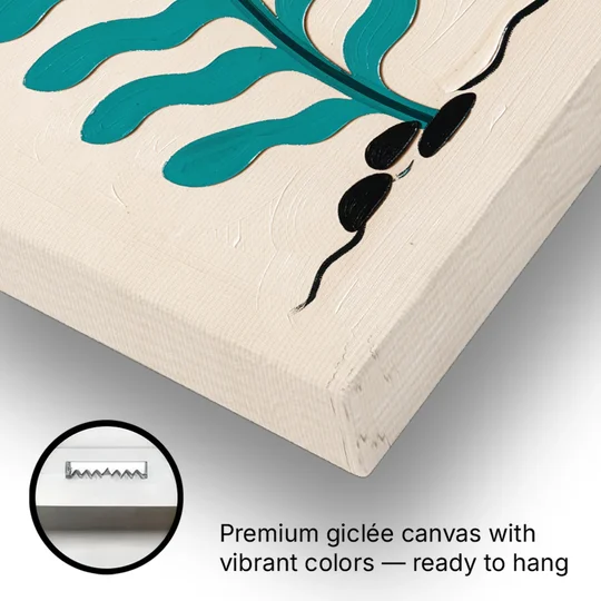 Vintage French Wall Art with Aqua Seaweed Fronds - Canvas Wall Art - Gallery Wrap Corner
