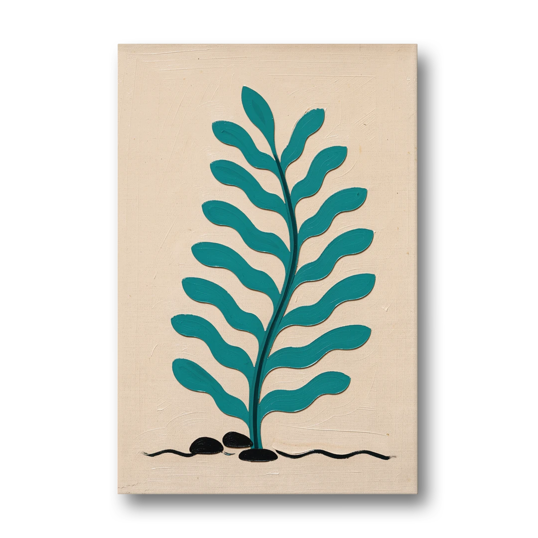 Vintage French Wall Art with Aqua Seaweed Fronds - Canvas Wall Art - Front